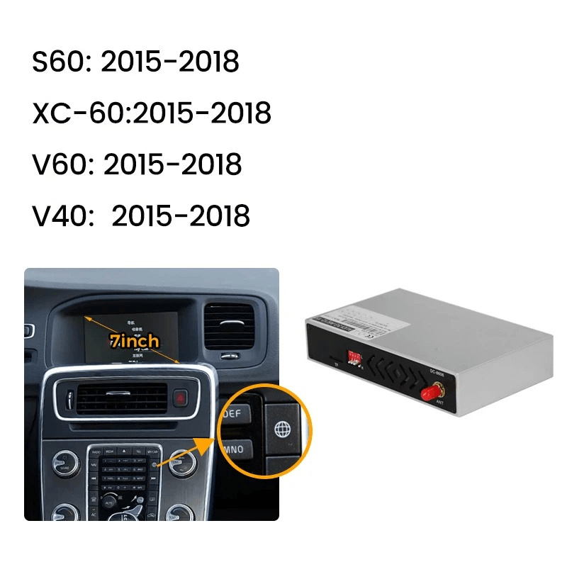 Trådløs Apple CarPlay & Android Auto modul – Volvo S60/XC60/V40/V60 11-18 med 7” skærm og modulboks